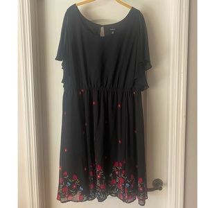 Torrid Black Flutter Chiffon Mini Dress with Garden Floral Trim Detail size 3